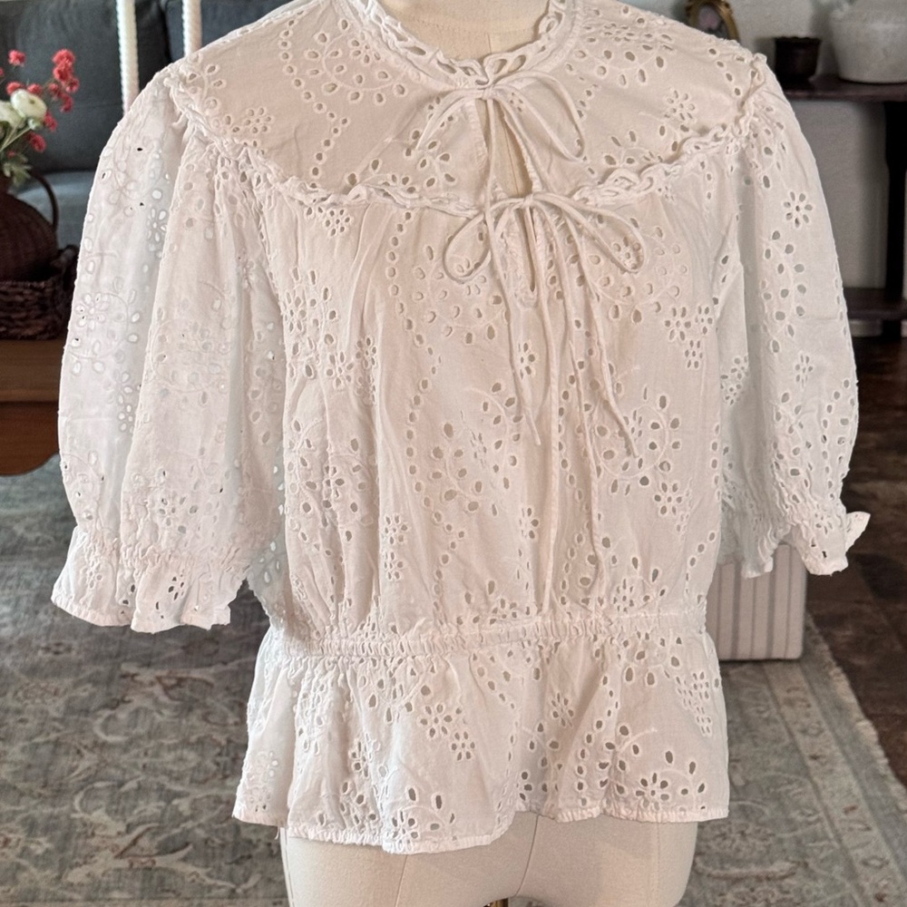 Marc New York White Eyelet Tie-Front Blouse - Picture 2 of 7